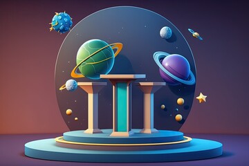 Wall Mural - cosmic podium surrounded by planets and stars. generative ai