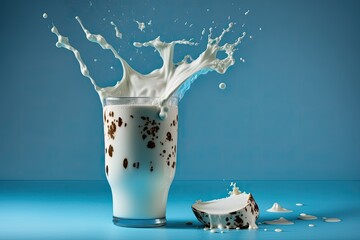 Poster - glass of milk with a splash of milk. Generative AI