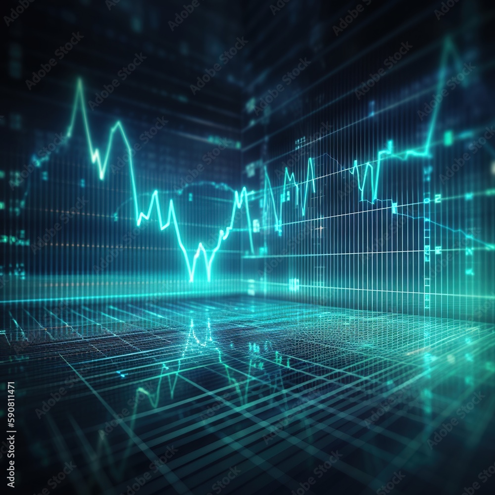 virtual increasing technical graph and up arrow for trader analysis ...