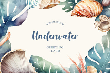 Watercolor underwater frame banner