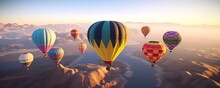 Colorful Air Ballon Over Mountains, Generative Ai