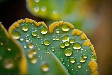 Sticker - fresh green leaf with dew drops on it, close up. Generative AI