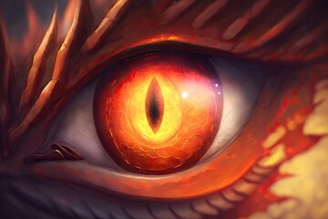 Wall Mural - detailed close up of a dragon's eye staring directly at the viewer. Generative AI