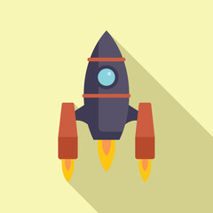 Sticker - Start rocket space icon flat vector. Fire launch. Smoke startup