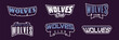 A set of bold fonts for wolf mascot logo. Collection of text style lettering for esports, mascot logo, sports team, college club logo. Font on ribbon. Vector illustration isolated on background