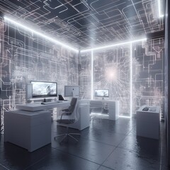 Wall Mural - modern office in the future. Futuristic, technology .technology computer generative ai