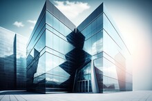 Modern Glass Building With A Blue Sky Background. Generative AI