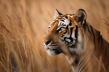 A strong tiger in the high grass  - Generative AI