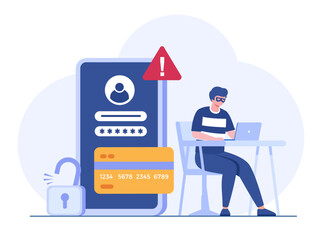 Database security, phishing, hacker attack concept. hackers stealing personal data. flat design illustration vector banner and background
