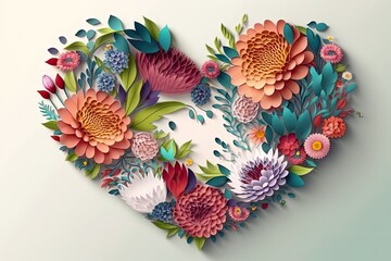 Wall Mural - Colorful heart tail with flowers and leafs, love symbol decorative flowers, floral heart talis with flowers and leaves for greetings and wishes