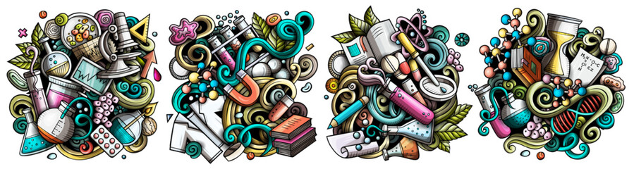 Wall Mural - science cartoon vector doodle designs set.