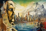 Fototapeta Fototapeta Nowy Jork - New York abstrakcja kolorowa grafika surrealizm Generative AI