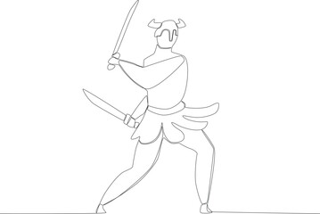 An ancient warrior fights with his opponent. Ancient warrior one-line drawing