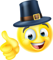 Wall Mural - Thanksgiving Pilgrim Emoticon Emoji Cartoon Icon