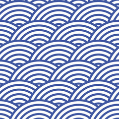 Abstract seamless pattern in eastern asian style. Japanese wave blue ornament on white background. Simple geometric texture for AAPI heritage month.