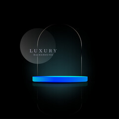 Wall Mural - Turquoise dark illustration with blue color podium and oval arch