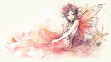 Canvas Print - girly pink fairy with wings - by generative ai