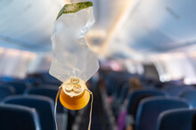 Oxygen Mask Drop From The Ceiling Compartment On Airplane..