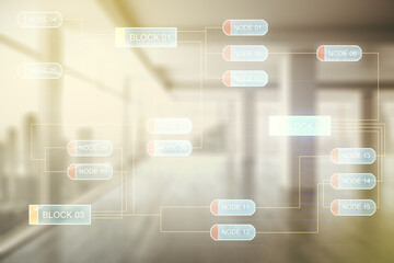 Wall Mural - multi exposure of abstract programming language hologram on abstract empty interior background, arti