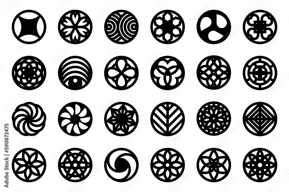 Set of decorative circle coaster for laser cutting. Round abstract ...