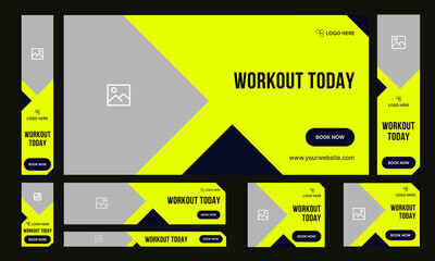 Wall Mural - Set of body fitness training web banner template design for social media posts, editable vector eps 10 file format