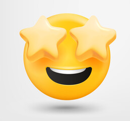 Poster - Starry eyes emoji 3d vector. Emoticon isolated on white background 