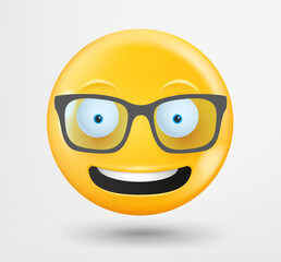 Poster - Emoticon with glasses 3d vector. Emoji isolated on white background 