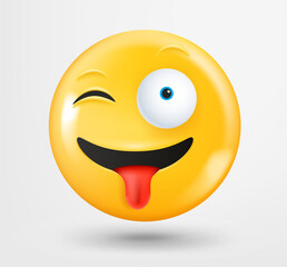 Poster - Winking emoticon 3d vector. Emoji isolated on white background 