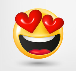 Poster - Falling in love emoticon 3d vector. Emoji isolated on white background 