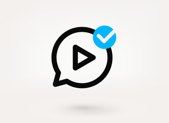 Aufkleber - Speech cloud pictogram with play sign and approve check mark. Linear vector linear icon