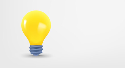 Fototapete - Glowing lightbulb. 3d vector banner with copy space