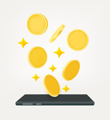 Poster - Earn money via modern smartphone. 3d vector illustration isolated on white background