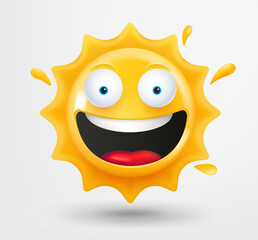 Poster - Laughing sun emoticon with sunglasses. 3d vector emoji isolated on white background 