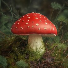Red Toadstool Woodland. Generate Ai