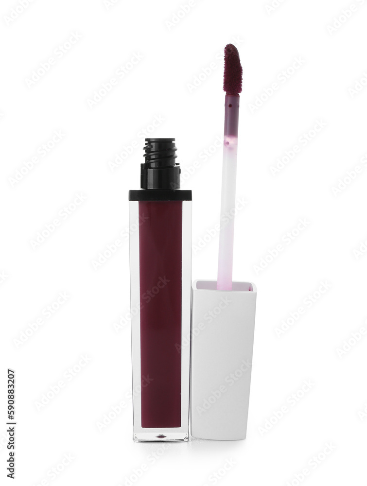 Beautiful liquid lipstick on white background