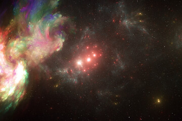 Wall Mural - multicolored clouds of stardust in black space. abstract fractal 3d rendering