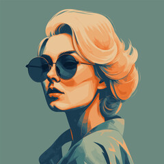 fashion portrait of a model girl in sunglasses. poster or flyer in trendy retro colors. vector illus