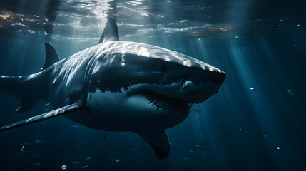 Wall Mural - Megalodon in the Deep Sea. Generative AI