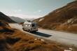 Campervan travel in mountains. Generate Ai
