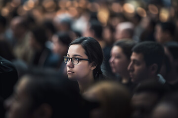 Poster - Crowded street, all persons defocused excepting chosen one or two, AI generative image