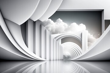 Sticker - bright white tunnel with fluffy clouds in the distance. Generative AI