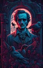 Close Up Portrait Of Edgar Alan Poe In A Graveyard By James Jean Black Crow Night Scene Goth Style Intricate Hyperdetailed 8k 