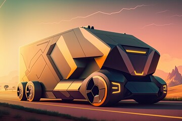 Wall Mural - sleek, high-tech vehicle speeding down a neon-lit highway in a futuristic city. Generative AI