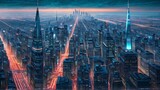 Fototapeta Nowy Jork - Digital illustration of a city with skyscrapers, generative AI
