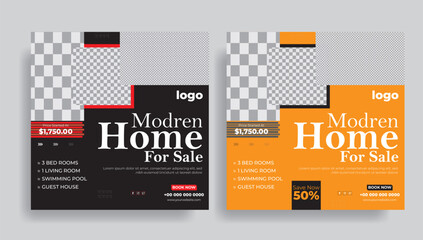 Wall Mural - Real Estate Property Social Media Post Template, Modern Home Sale Social Media Promotion, Square Flyer Web Banner Design Template. house rent post advertisements.