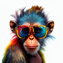 Monkey In Sunglasses. Monkey Hipster..