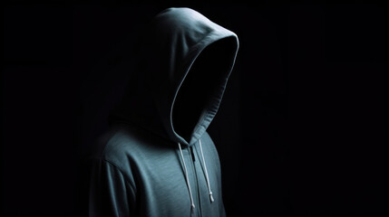 man in hood without face dark backround Generative AI