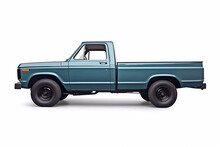 Blue Green Pickup Truck Isolated On White Background, Generative AI
