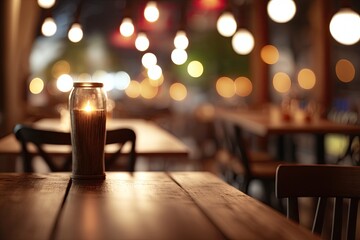 Canvas Print - lit candle on a rustic wooden table. Generative AI