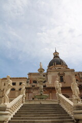 Wall Mural - Fontana Pretoria and Church of Saint Catherine of Alexandria at Piazza Pretoria in Palermo, Sicily Italy